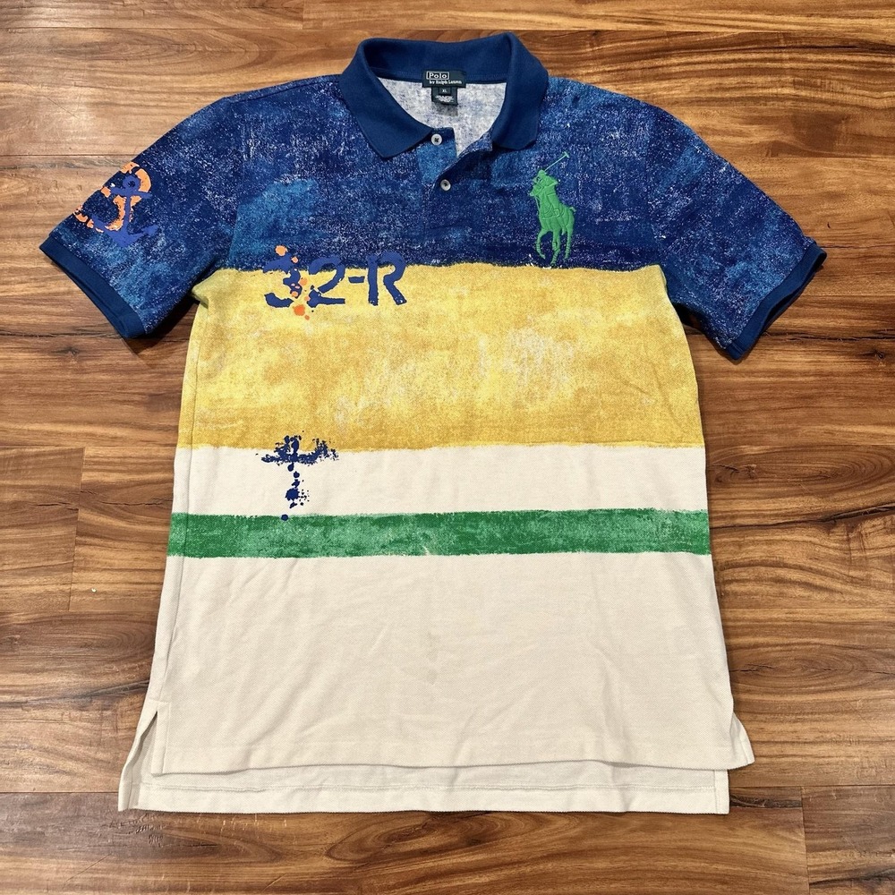 Polo By Ralph Lauren Polo Shirt Mens XL Multicolor Big Pony 32-R Stripe Cotton